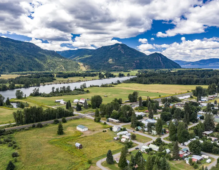 Clark Fork River and mountain forest landscape in northern Bonner County