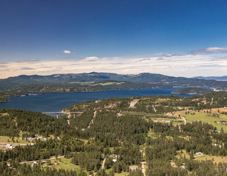 Coeur d'Alene Lake shoreline with downtown skyline